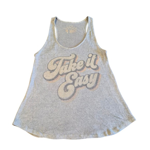 LOL Vintage Tops - LOL‎ Vintage Take It Easy Graphic Tank Top Gray Racerback Sleeveless Small
